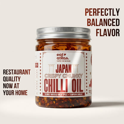 Japanese Rayu Crispy Chilli Oil | Slow Infused & Mild Spicy | Made with Crunchy Tempura Garlic & Chilli Crisps | Veg