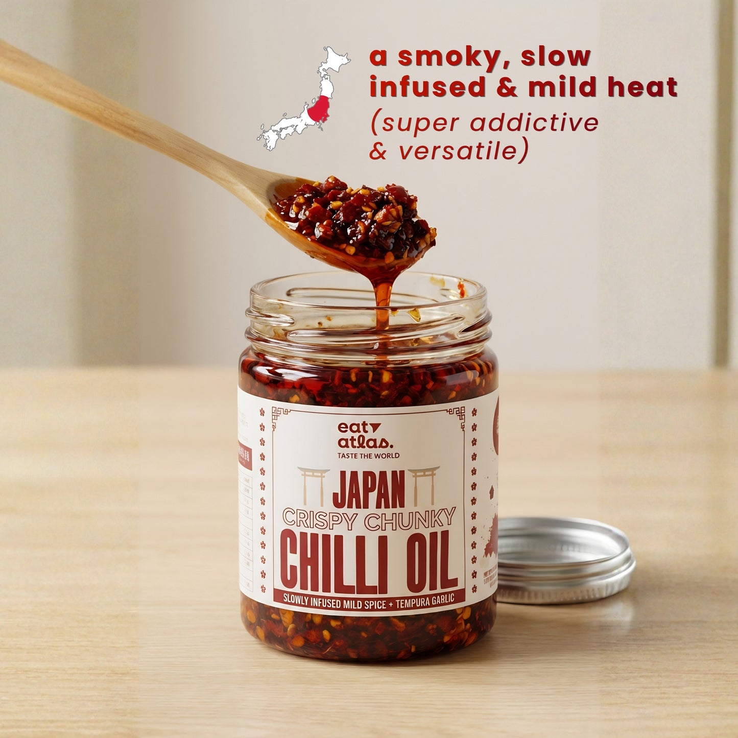 Japanese Rayu Crispy Chilli Oil | Slow Infused & Mild Spicy | Made with Crunchy Tempura Garlic & Chilli Crisps | Veg