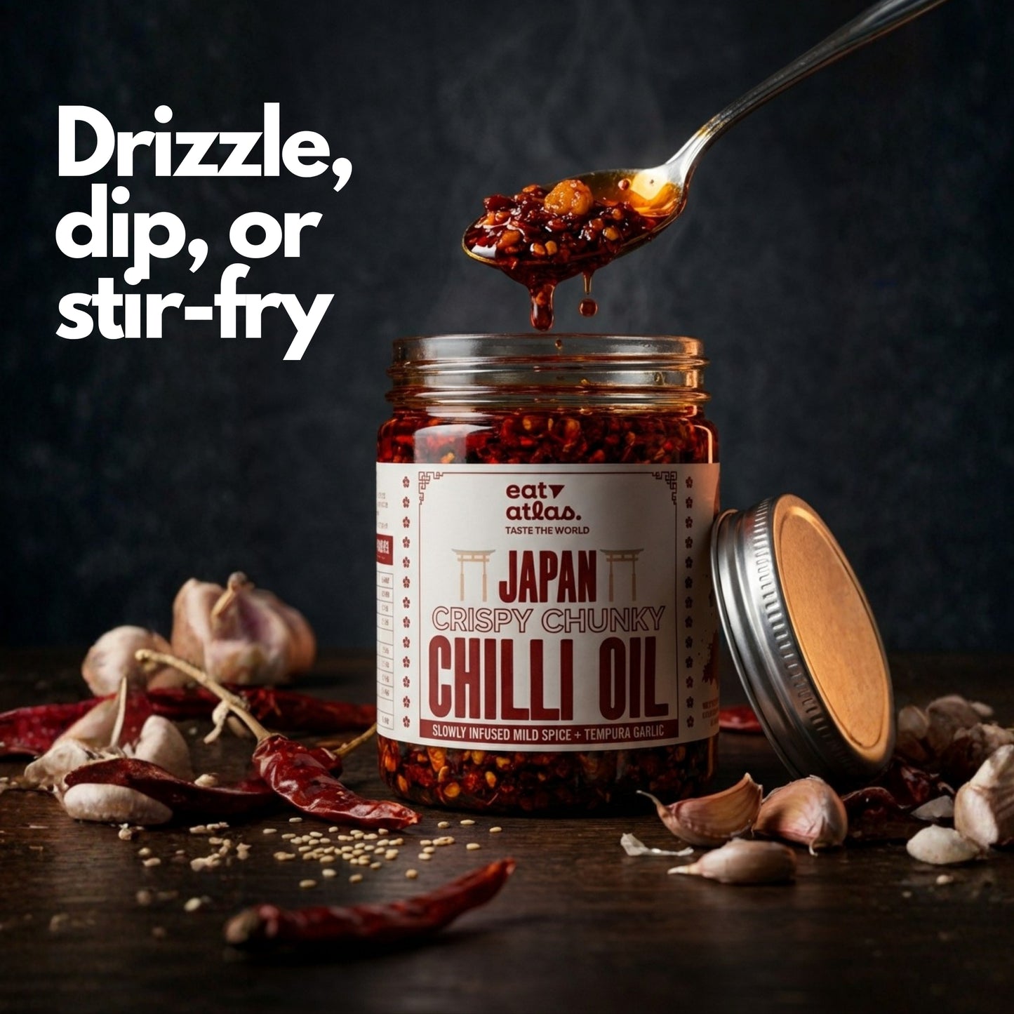 Japanese Rayu Crispy Chilli Oil | Slow Infused & Mild Spicy | Made with Crunchy Tempura Garlic & Chilli Crisps | Veg