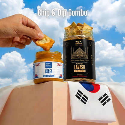 Korea's Cheesy Gochujang Gourmet Dip With Baked Lavash Chips (Veg Snacks Combo) (100+85gms)