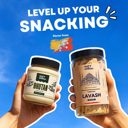 Bhutan's Ema Datshi (Cheesy + Spicy) Gourmet Dip With Baked Lavash Chips (Veg Snacks Combo) (No Onion & Garlic) (100+85gms)