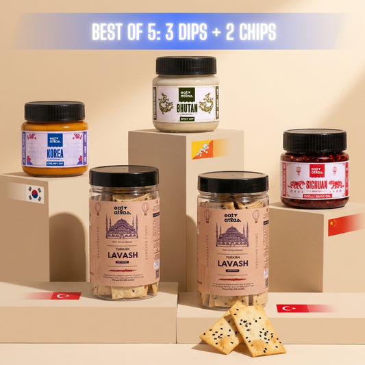 Eat Atlas Discovery Box – 3 International Dips + 2 Baked Lavash Chips