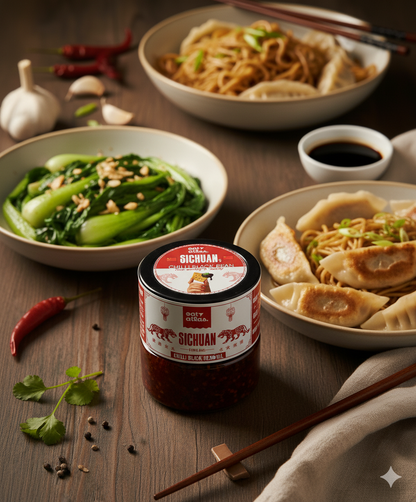 Sichuan’s Chilli Bean Oil | Fermented Black Bean Versatile Oil for a unique spicy kick | Dip of Sichuan, China | Veg Ready-to-Eat | 200gms (B2G2))